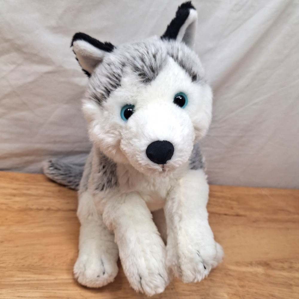 Toys R Us Siberian Husky Dog Stuffed Animal Gray Wolf Plush Realistic 2010